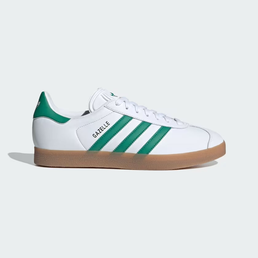 Chaussure Gazelle – Blanc nuage / Vert vif / Métallisé doré